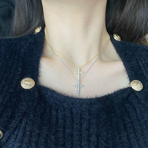Collier pendentif croix en argent sterling et zircone