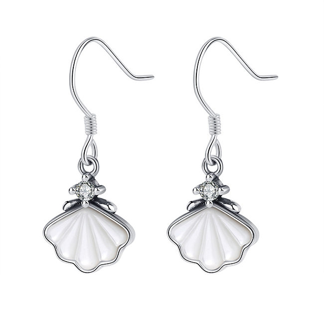White Shell Zirconia Dangle Earrings