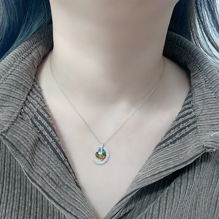 Austrian Crystals Love Heart Moon Cubic Zirconia Necklace