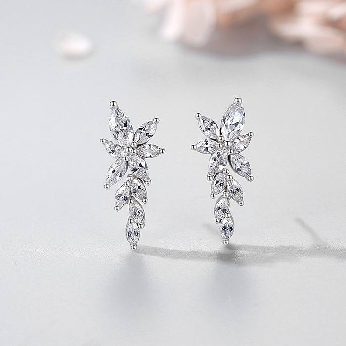 Sterling Silver Zirconia Blooming Flower Stud Earrings