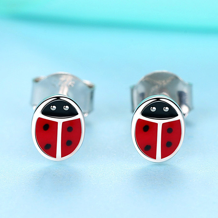 Kids Silver Ladybug Stud Earrings