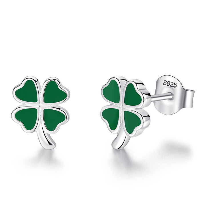 Kids Silver Four Leaf Clover Stud Earrings