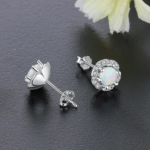 Vintage Flower White Opal Stud Earring