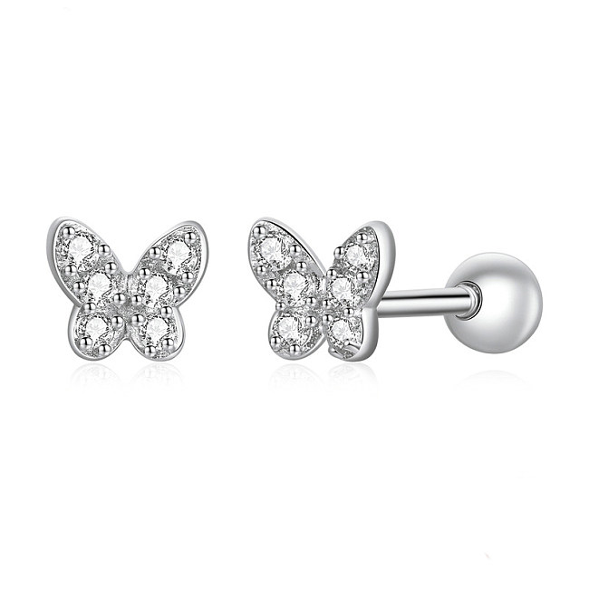 Ohrringe mit Zirkonia-Schmetterling und Schraubverschluss