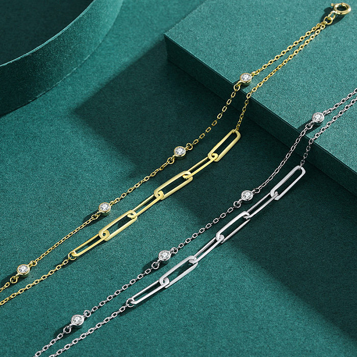 Sterling Silver Zirconia Layered Chain Bracelets