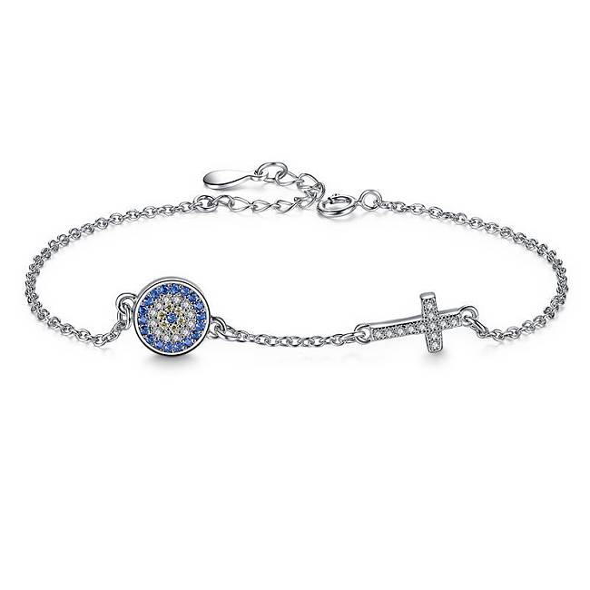 Sterling Silver CZ Evil Eye Cross Bracelets