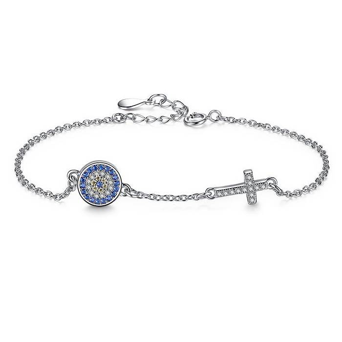 Sterling Silber CZ Evil Eye Kreuz Armbänder