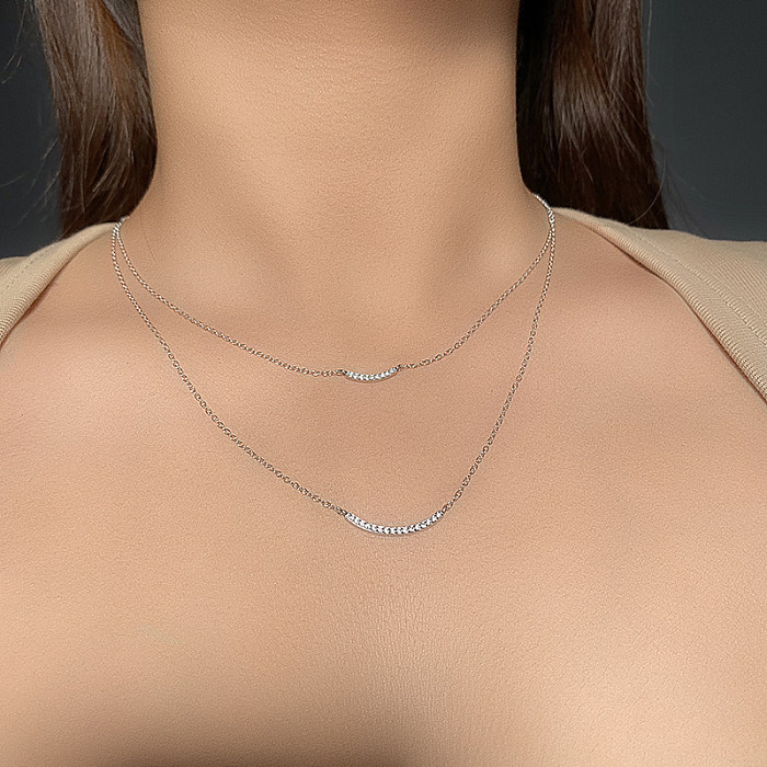Sterling Silver Zirconia Smile Layered Necklace