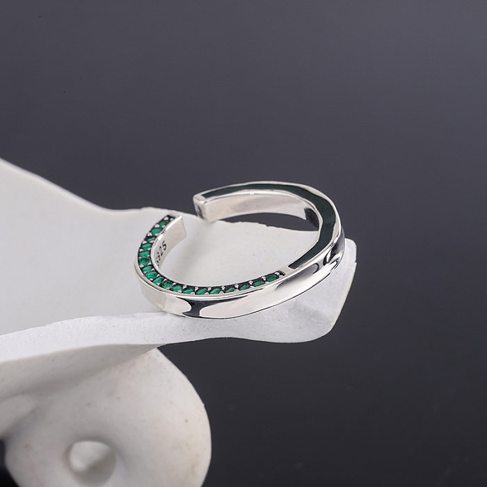 Simple Enamel Emerald Zirconia Open Rings