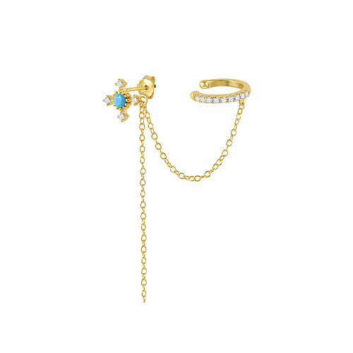 pcs Cubic Zirconia Cross Chain Stud Cuff Earrings