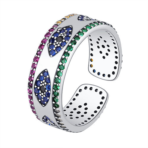 Wide Rainbow Zirconia Evil Eye Open Rings