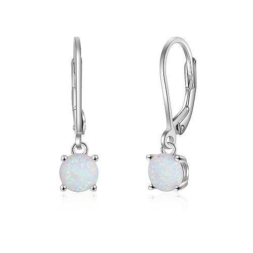 Round White Opal Lever Back Earring