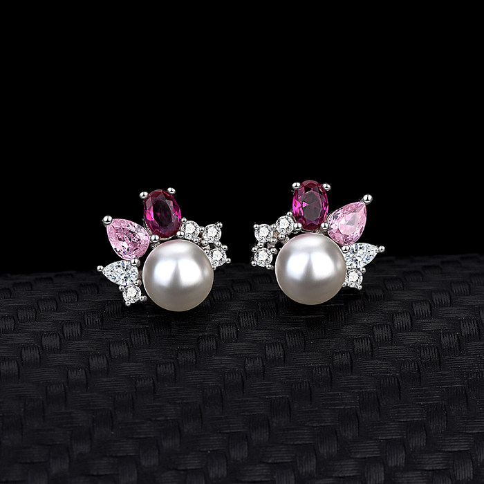 Cubic Zirconia Pearl Pendant Necklace Stud Earring Set