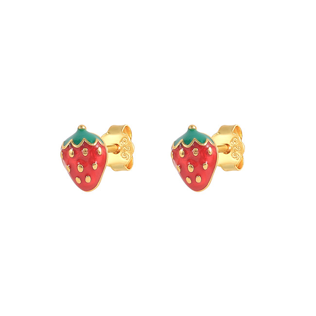 Kids  Silver Strawberry Fruit Stud Earrings