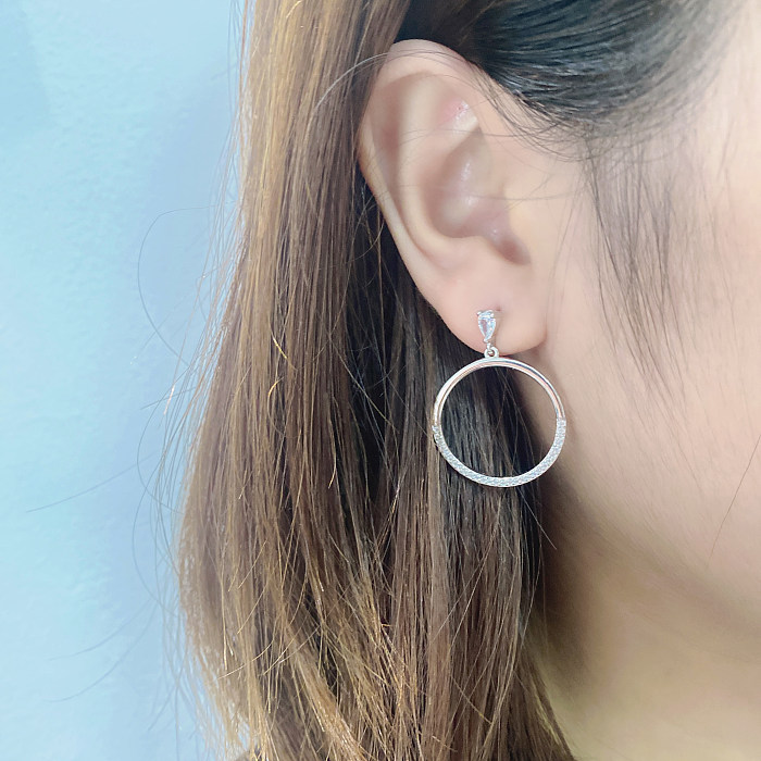 Silver Cubic Zirconia Circle Stud Earring