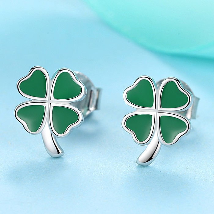 Kids Silver Four Leaf Clover Stud Earrings