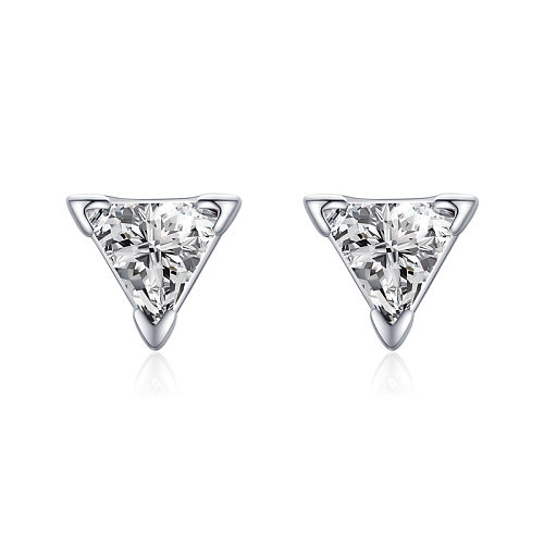 Sterling Silver Sparkle Zirconia Triangle Stud Earrings