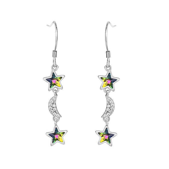 Österreichischer Kristall-Schmetterlings-Ohrring mit kubischem Zirkonia und Stern-Mond-Ohrhänger