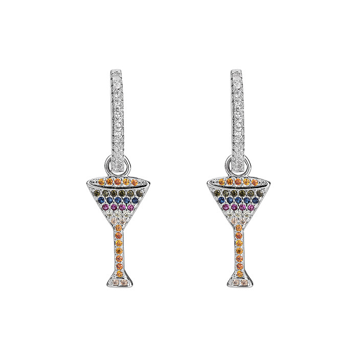 Silver Cubic Zirconia Cocktail Cup Hoop Earring