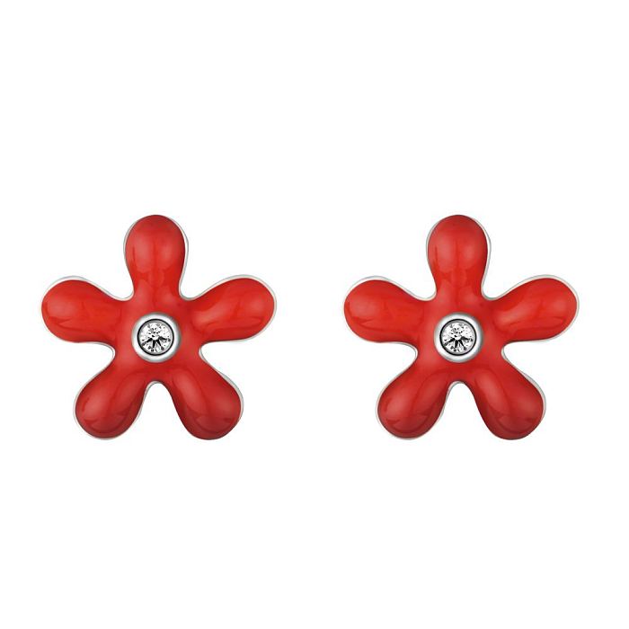 Sterling Silver Enamel Flower Stud Earrings