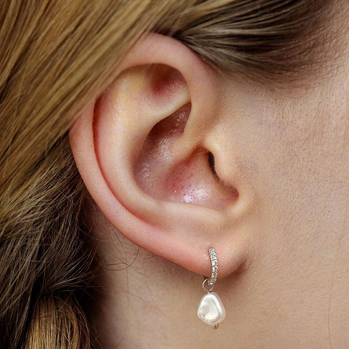 Silver Cubic Zirconia Pearl Hoop Earring