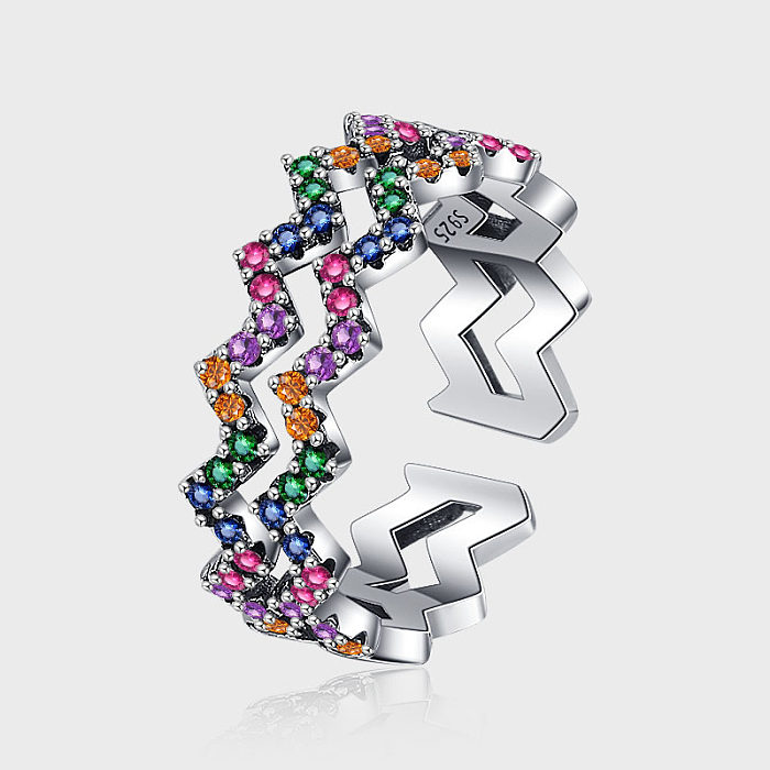 Curved Wave Rainbow Zirconia Open Rings
