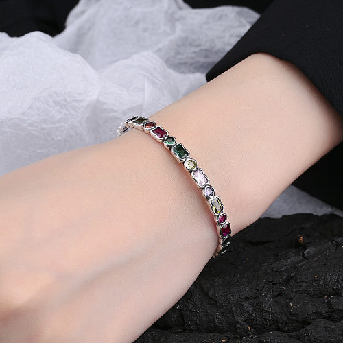 Rainbow Geometric Zirconia Cuff Bangles