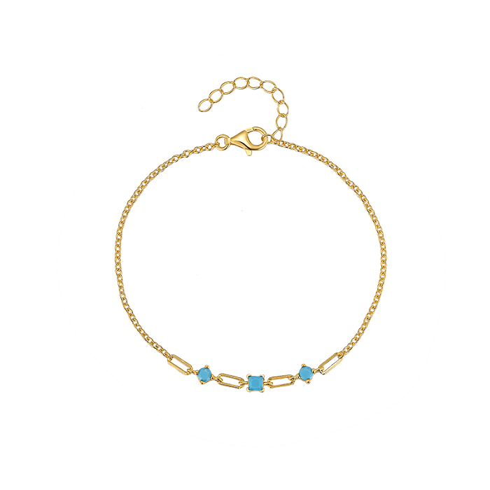 Silver Cubic Zirconia Turquoise Chain Bracelet