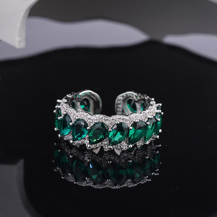 Offene Ringe im Vintage-Stil, Smaragd-Tropfen-Zirkonia