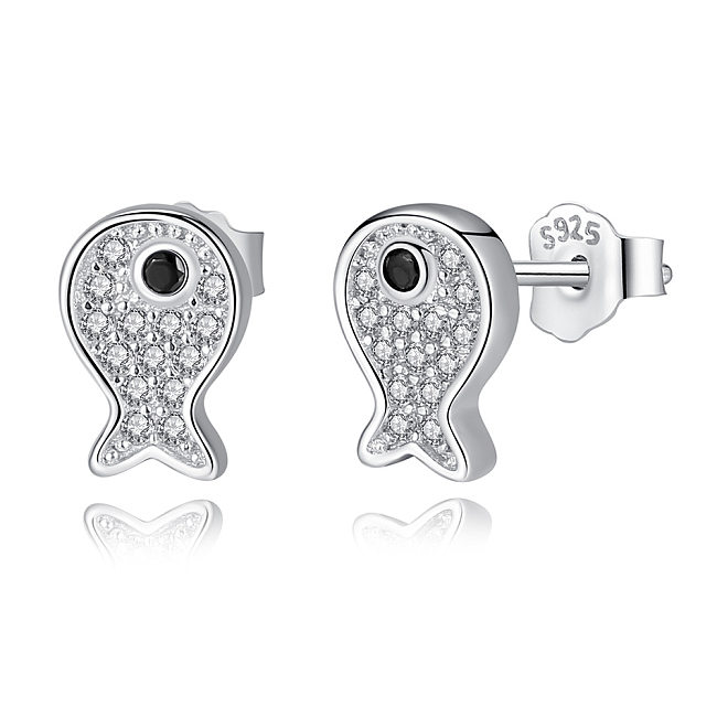 Kids Silver Zirconia Fish Stud Earrings