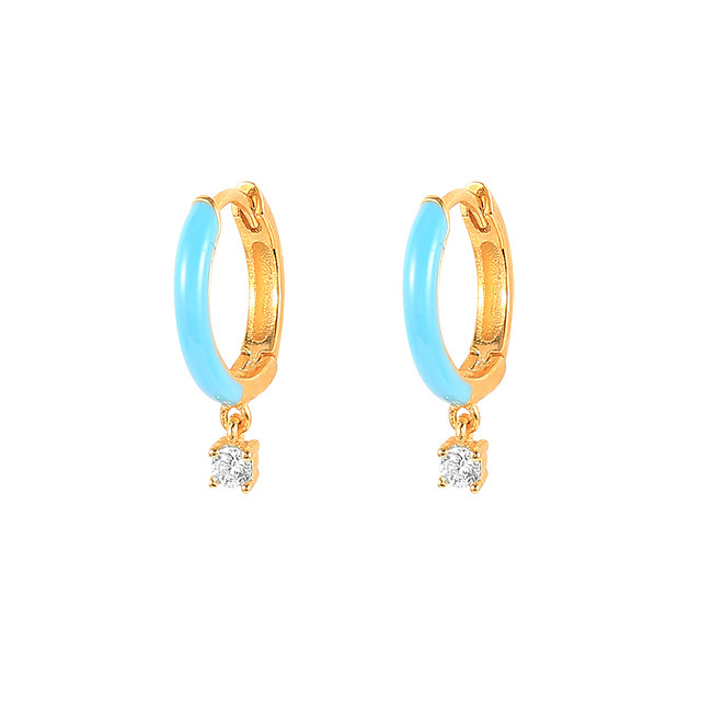 Zirconia Enamel Sterling Silver Hoop Earring