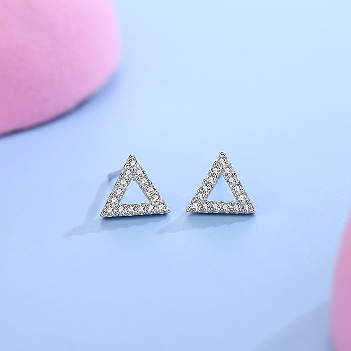 Sterling Silver Zirconia Triangle Stud Earrings