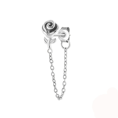 Silver Plain Rose Flower Earring with Chain