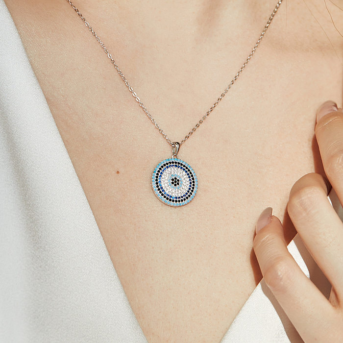 Sterling Silver Round Zirconia Evil Eye Necklace