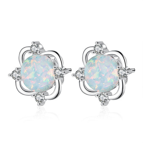 Zirconia Opal Flower Stud Earring