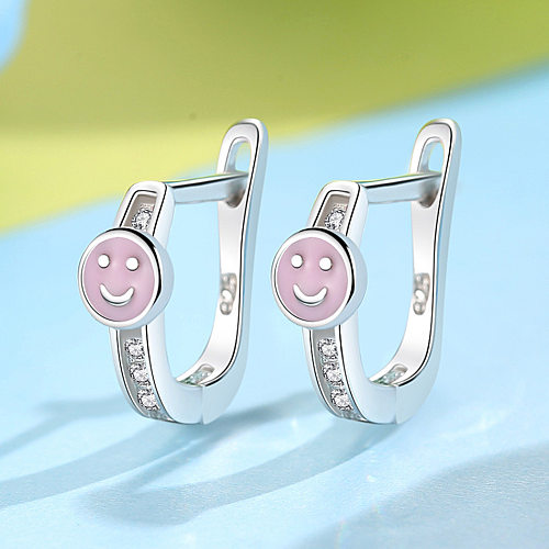 Boucles d'oreilles créoles pour enfants en argent sterling avec zircone et sourire