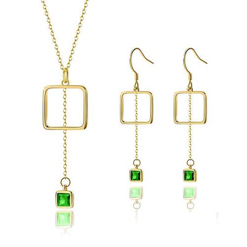 Sterling Silver Square Zirconia Tassel Jewelry Sets