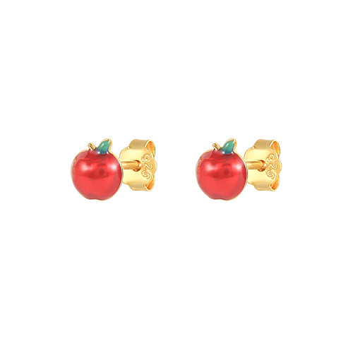 Boucles d'oreilles à tige en forme de fruit et de pomme en argent pour enfants