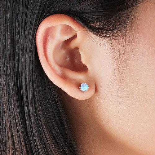 mm Round Blue Opal Stud Earring