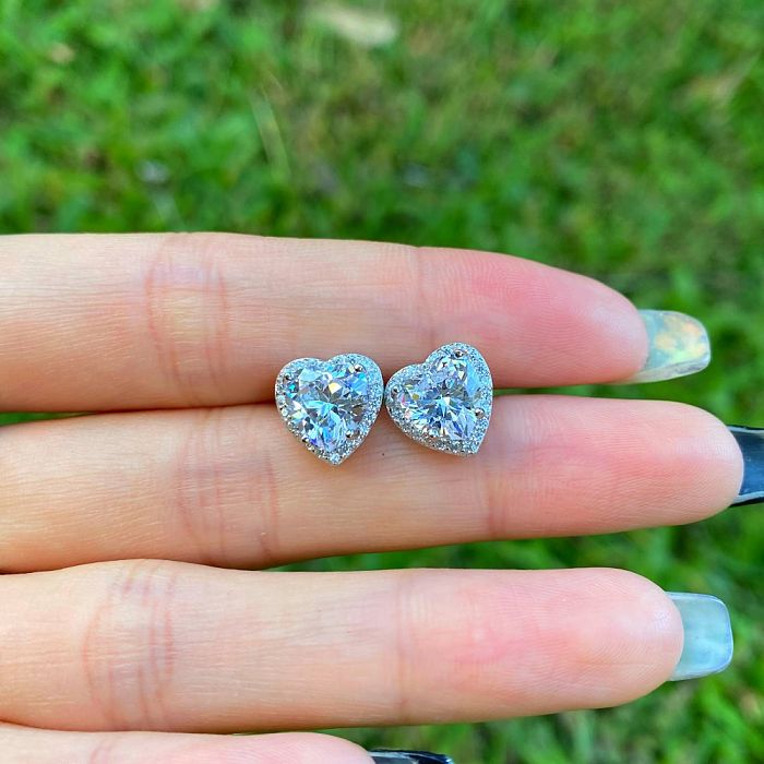 Shiny Heart Zirconia Wedding Stud Earring
