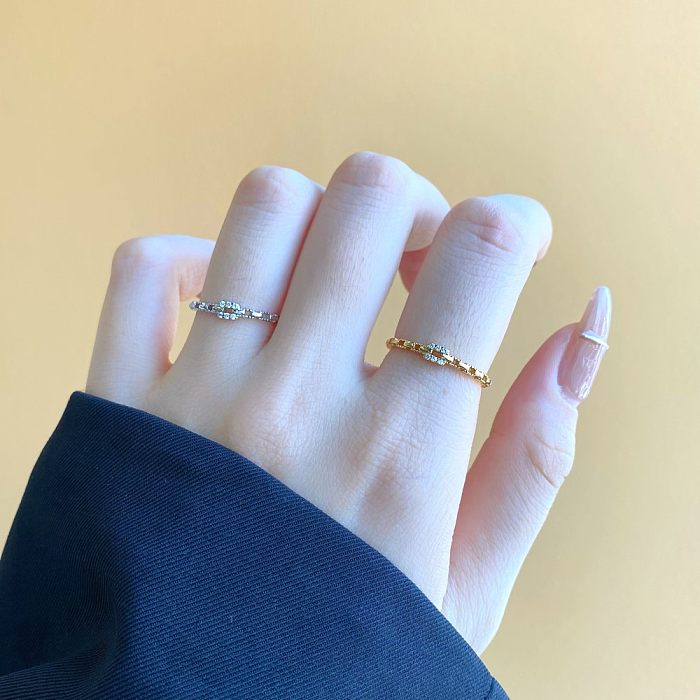 Sterling Silver CZ Link Chain Open Rings