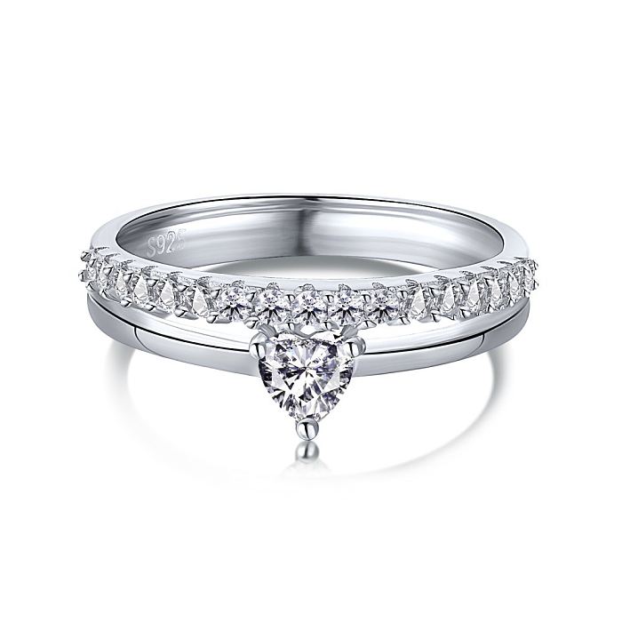 Sterling Silver CZ Love Heart Layered Rings