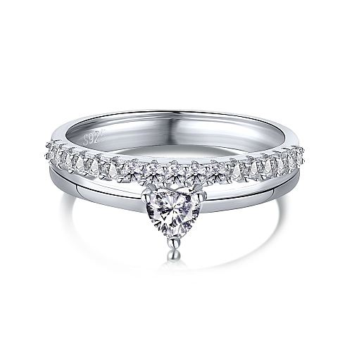 Sterling Silver CZ Love Heart Layered Rings