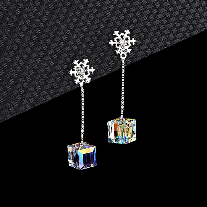 Austrian Crystals Cube Snowflake Stud Earring