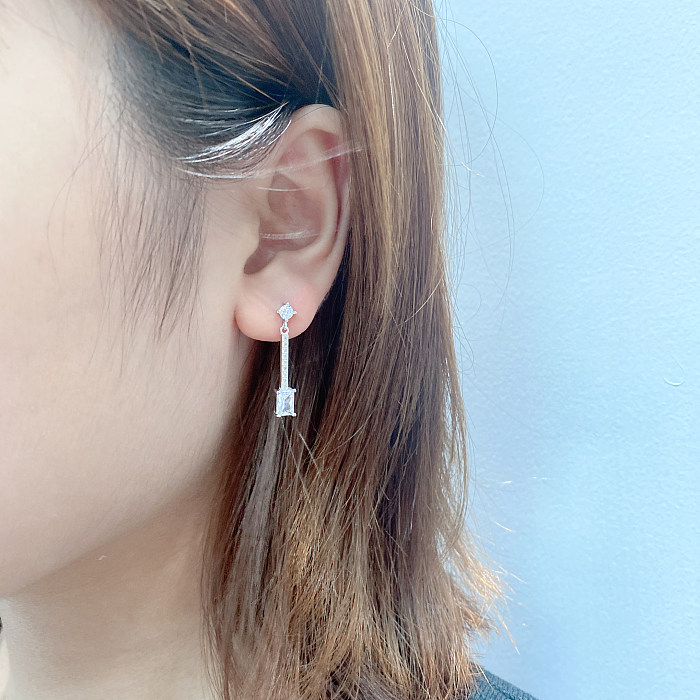 Silver Cubic Zirconia Rectangle Stud Earring