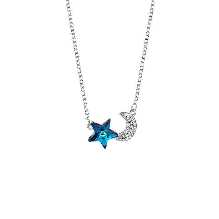 Collier avec cristaux autrichiens, étoile, lune, zircone cubique