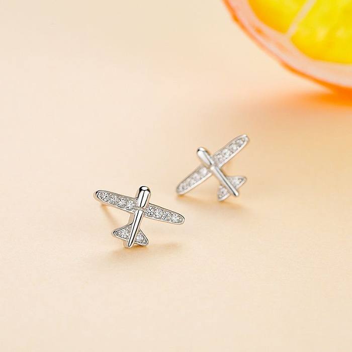 Kids Silver Zirconia Plane Stud Earrings