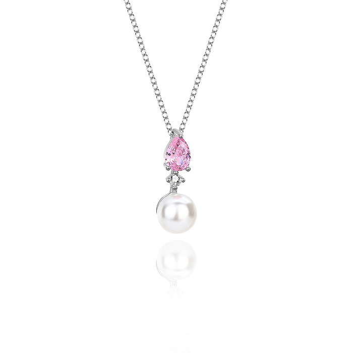 Cubic Zirconia Pearl Pendant Necklace Stud Earring Ring Set