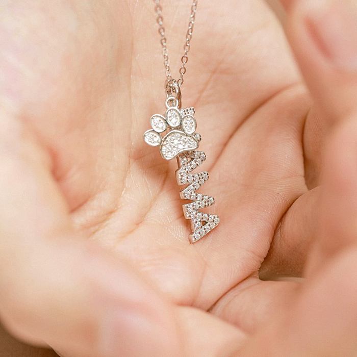 Zirconia MaMa Letters Footprint Necklace