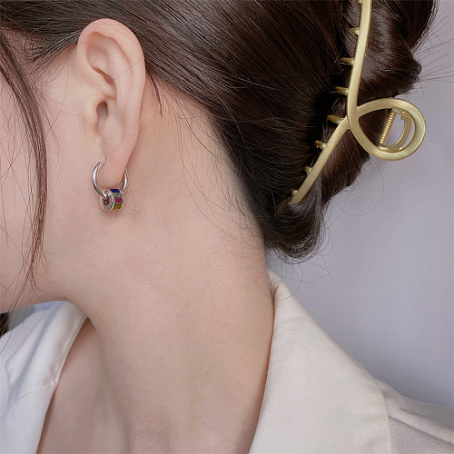 Rainbow Zirconia Small Waist Hoop Earrings